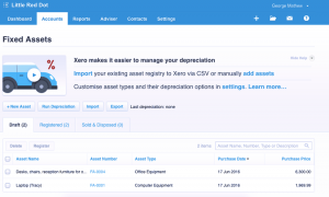 Xero Singapore fixed asset register